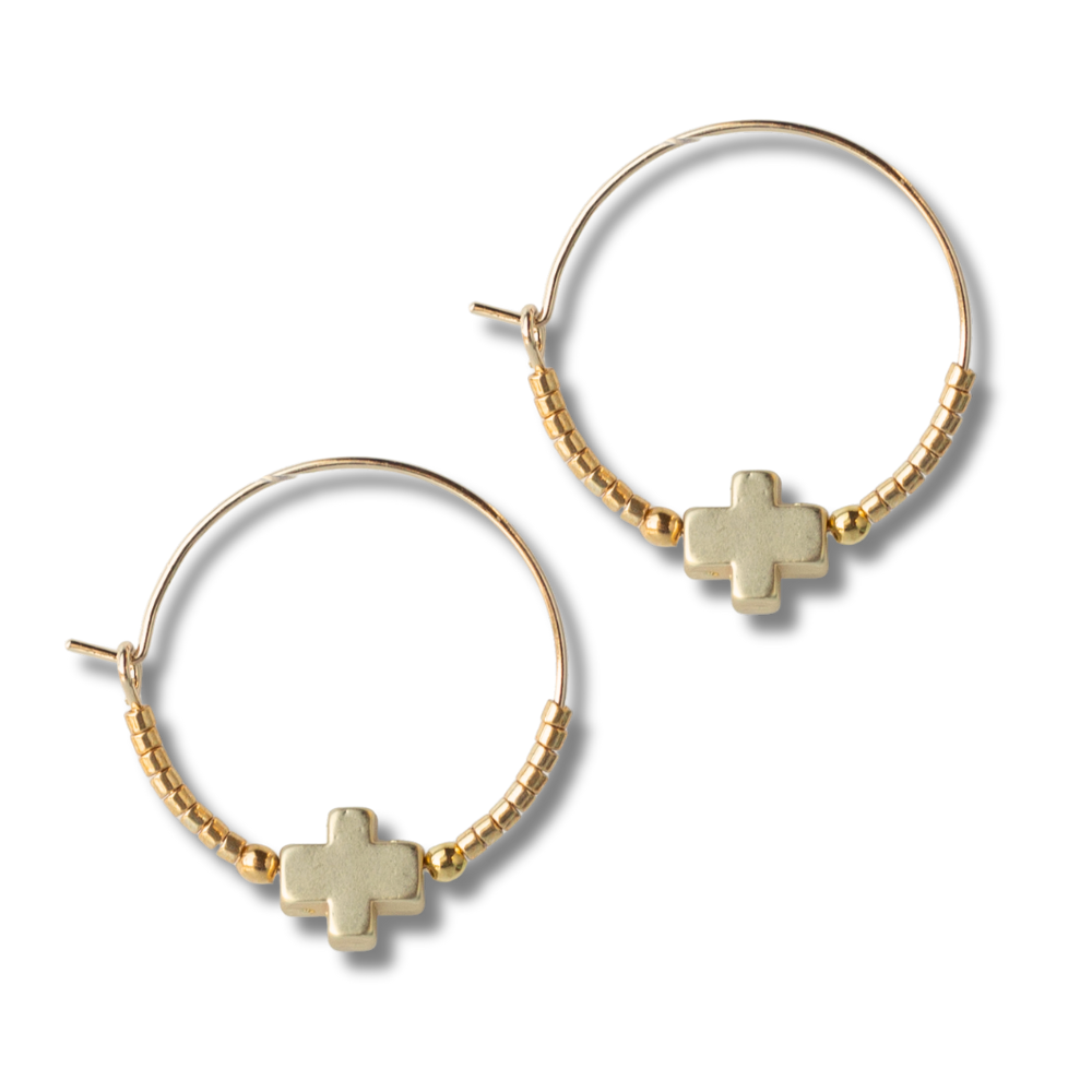 Faithful Cross Beaded Earrings-Gold | Earrings for Women