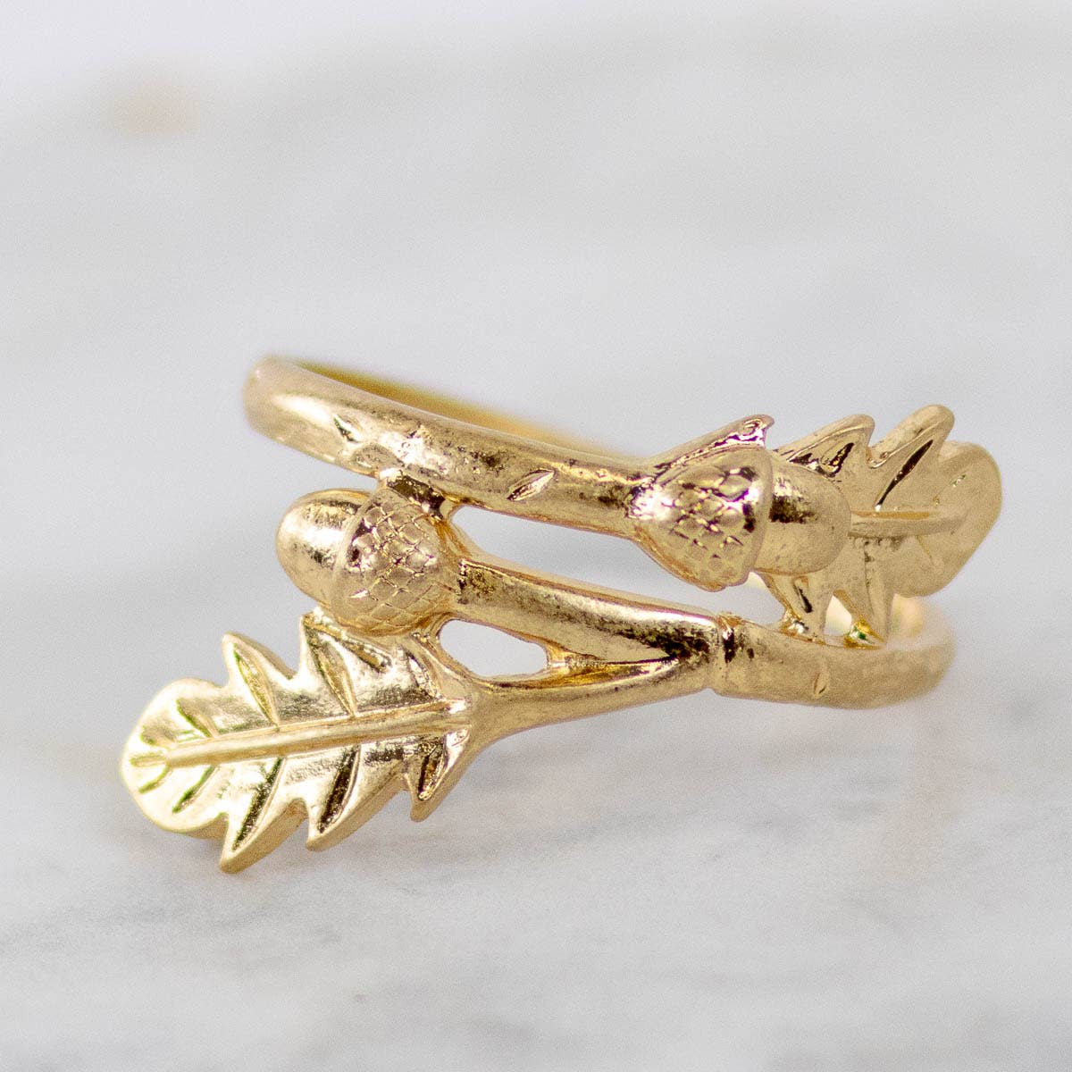 Acorn Branch Napkin Ring Matte Gold 2"