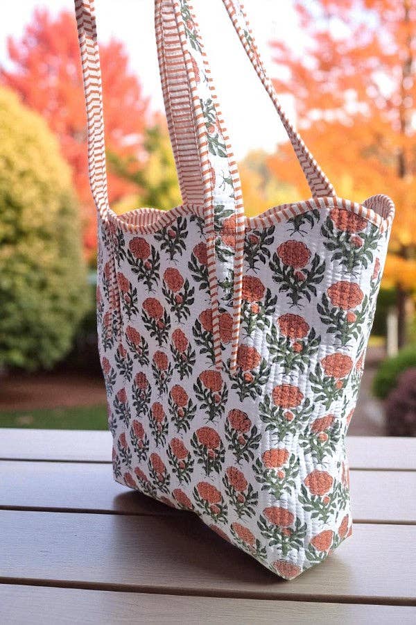 Clancy Orange Floral Scalloped Tote Bag