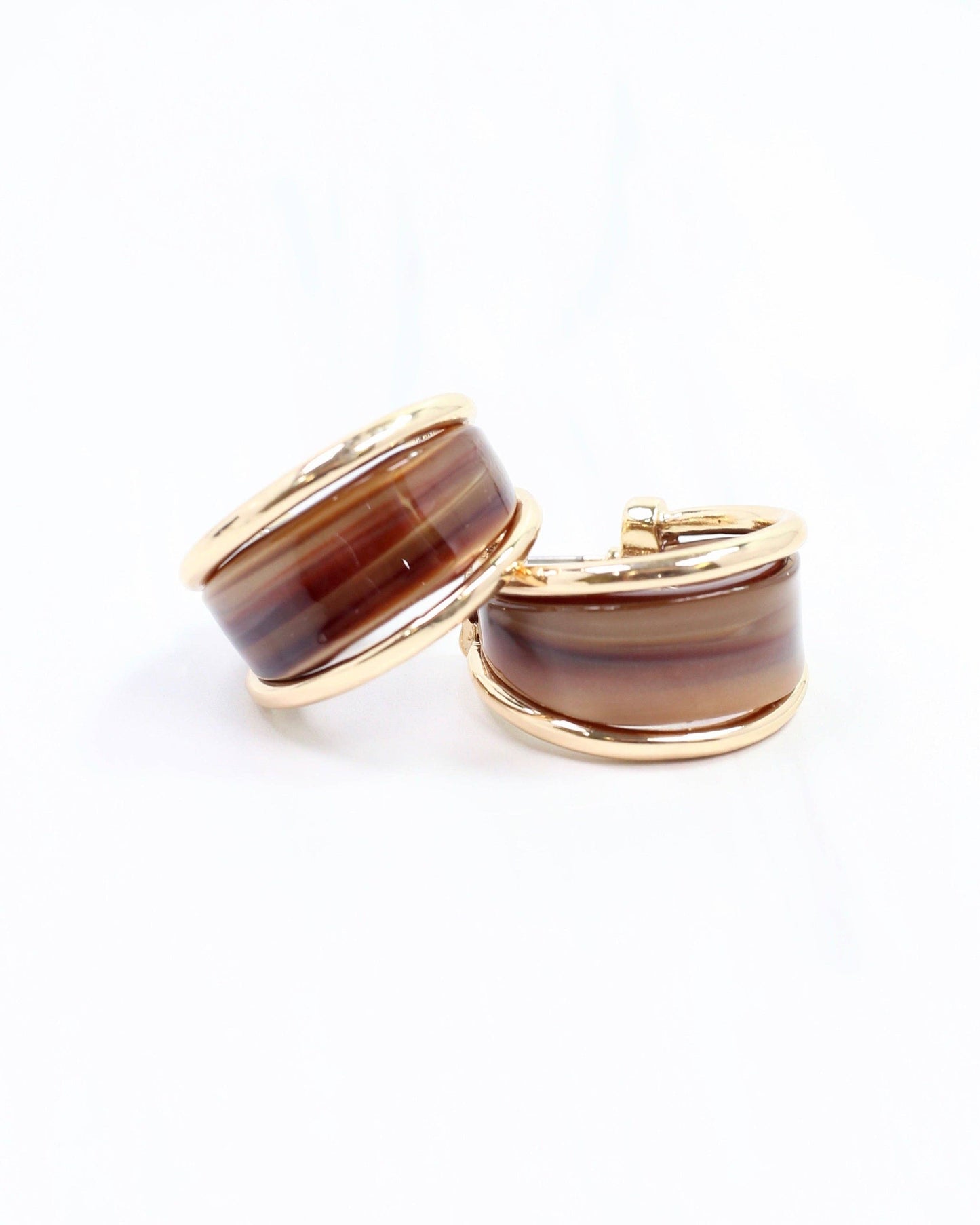 Daphne Gold Trimmed Hoop Brown Earrings