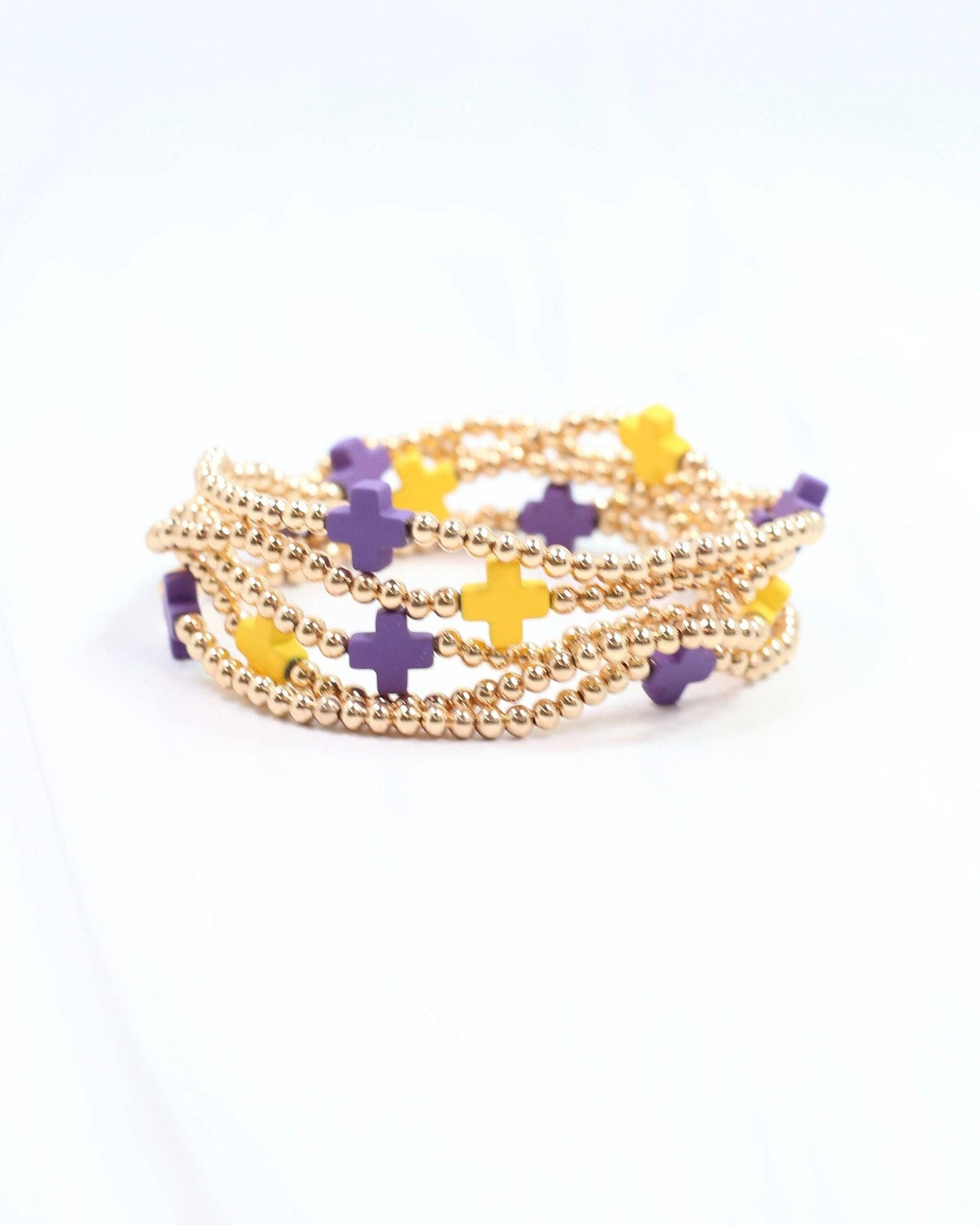 Brittany Cross Bracelet Set Purple Gold