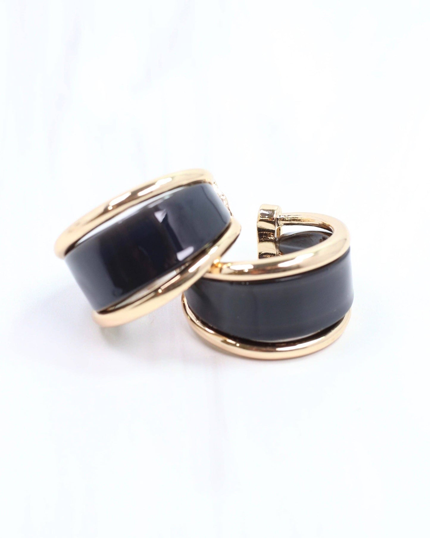 Daphne Gold Trimmed Hoop Black Earrings
