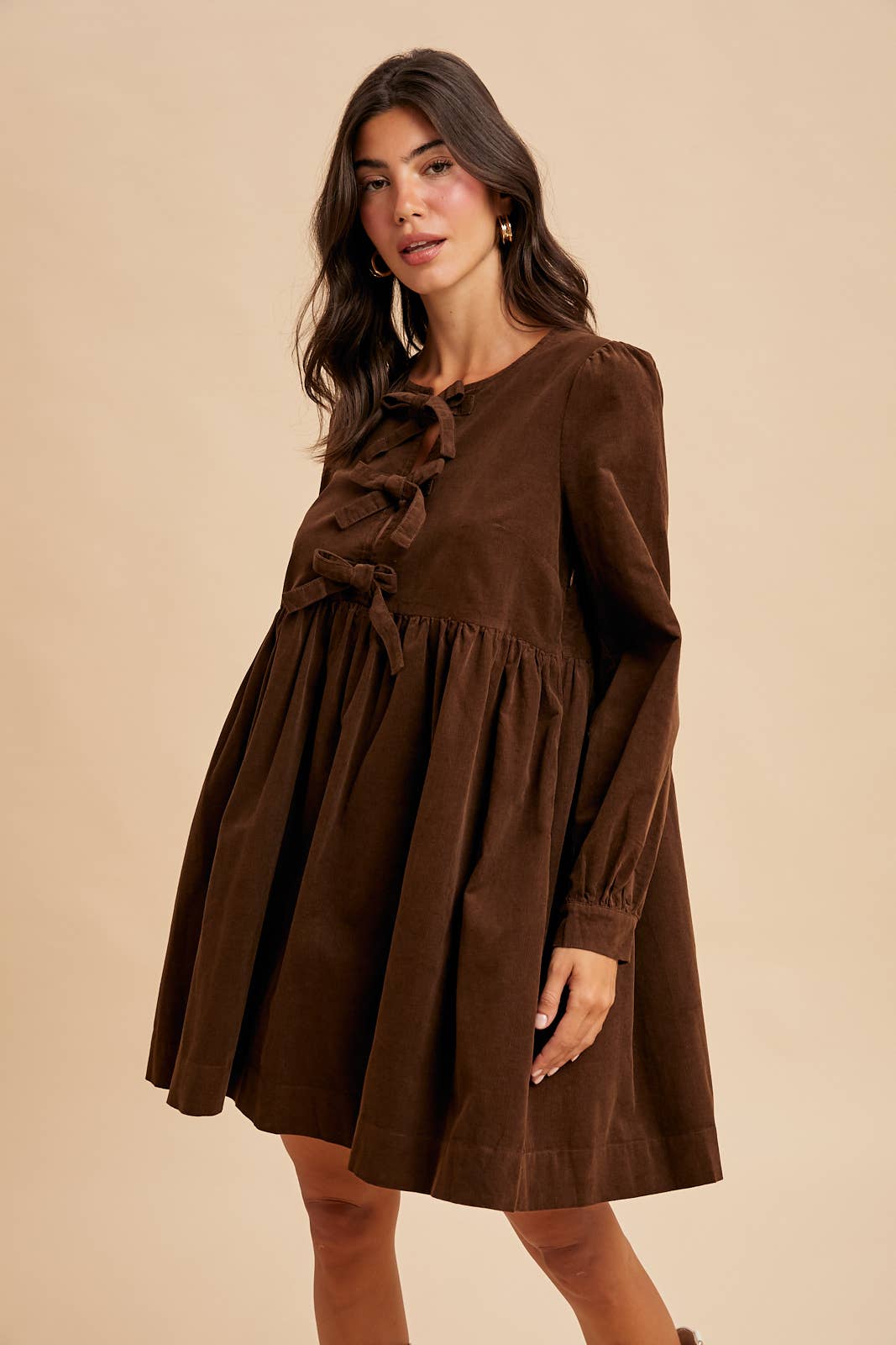 BOW TIE CORDUROY MINI DRESS