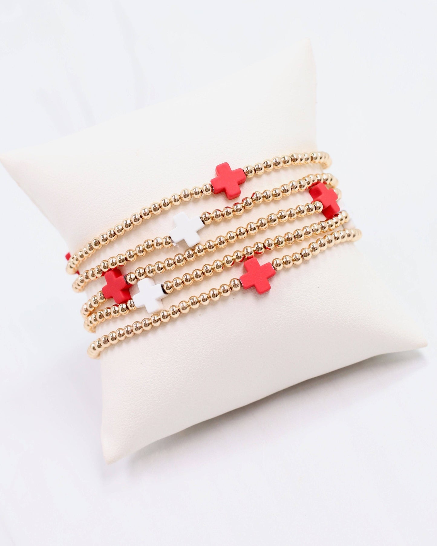 Brittany Cross Bracelet Set RED WHITE