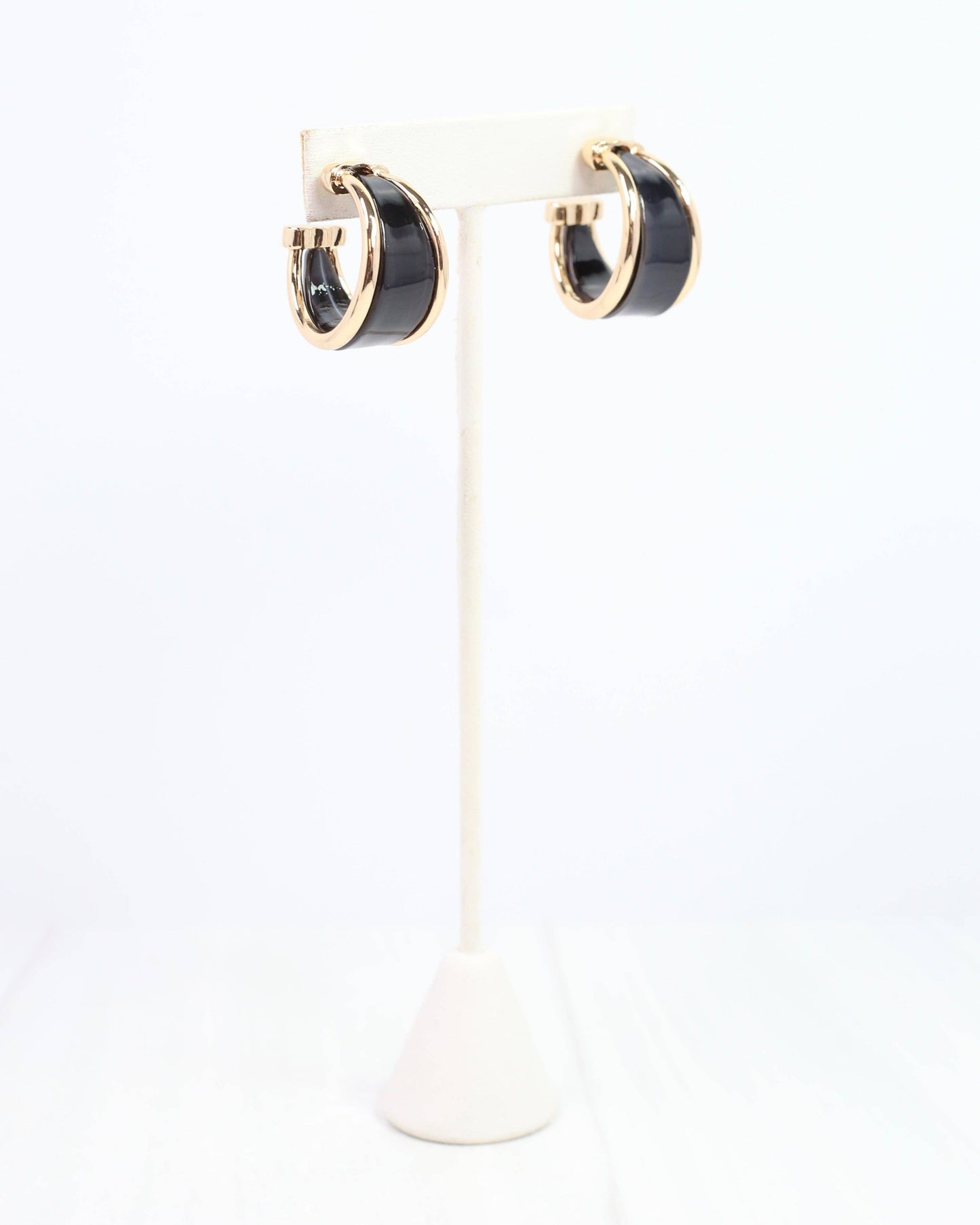 Daphne Gold Trimmed Hoop Black Earrings