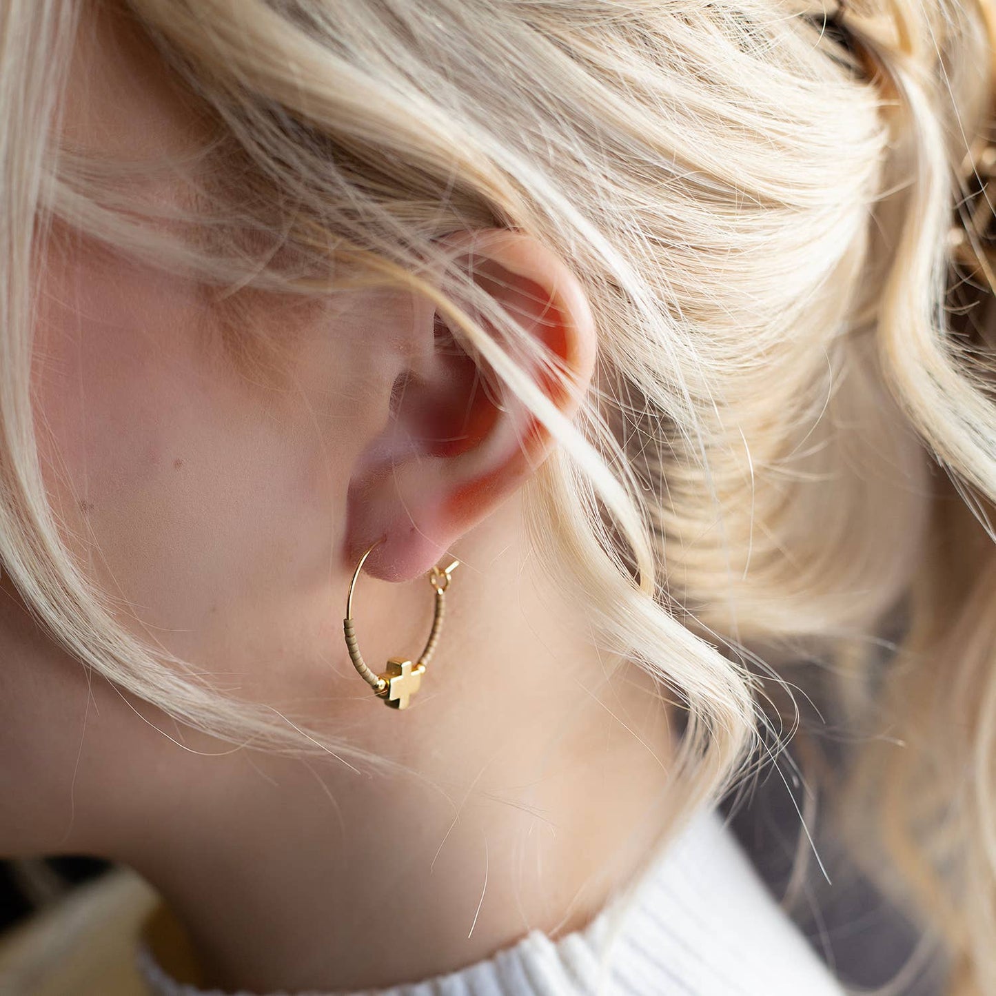Faithful Cross Beaded Earrings-Gold | Earrings for Women