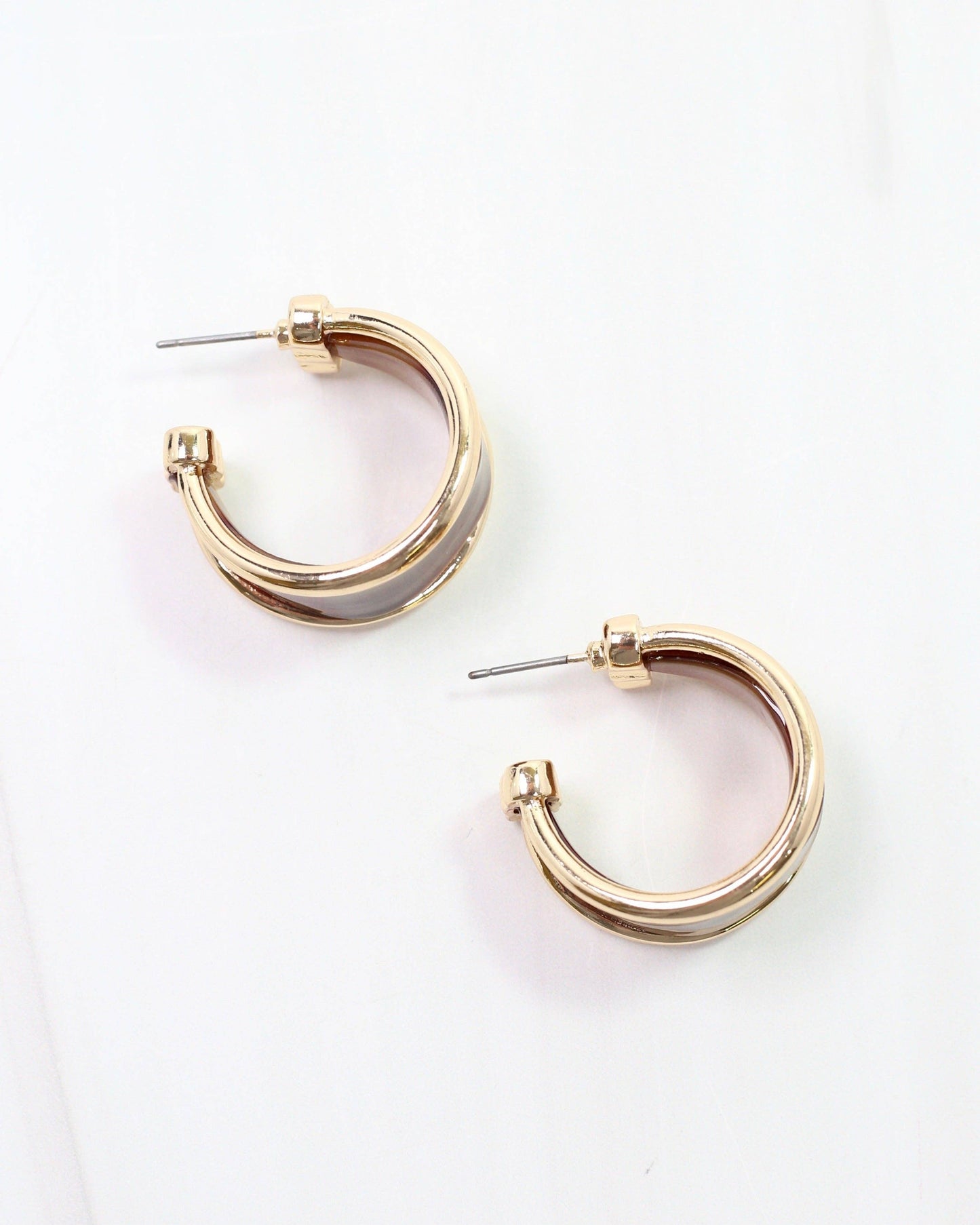 Daphne Gold Trimmed Hoop Brown Earrings