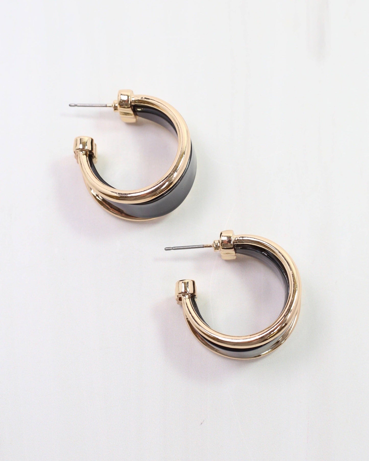 Daphne Gold Trimmed Hoop Black Earrings