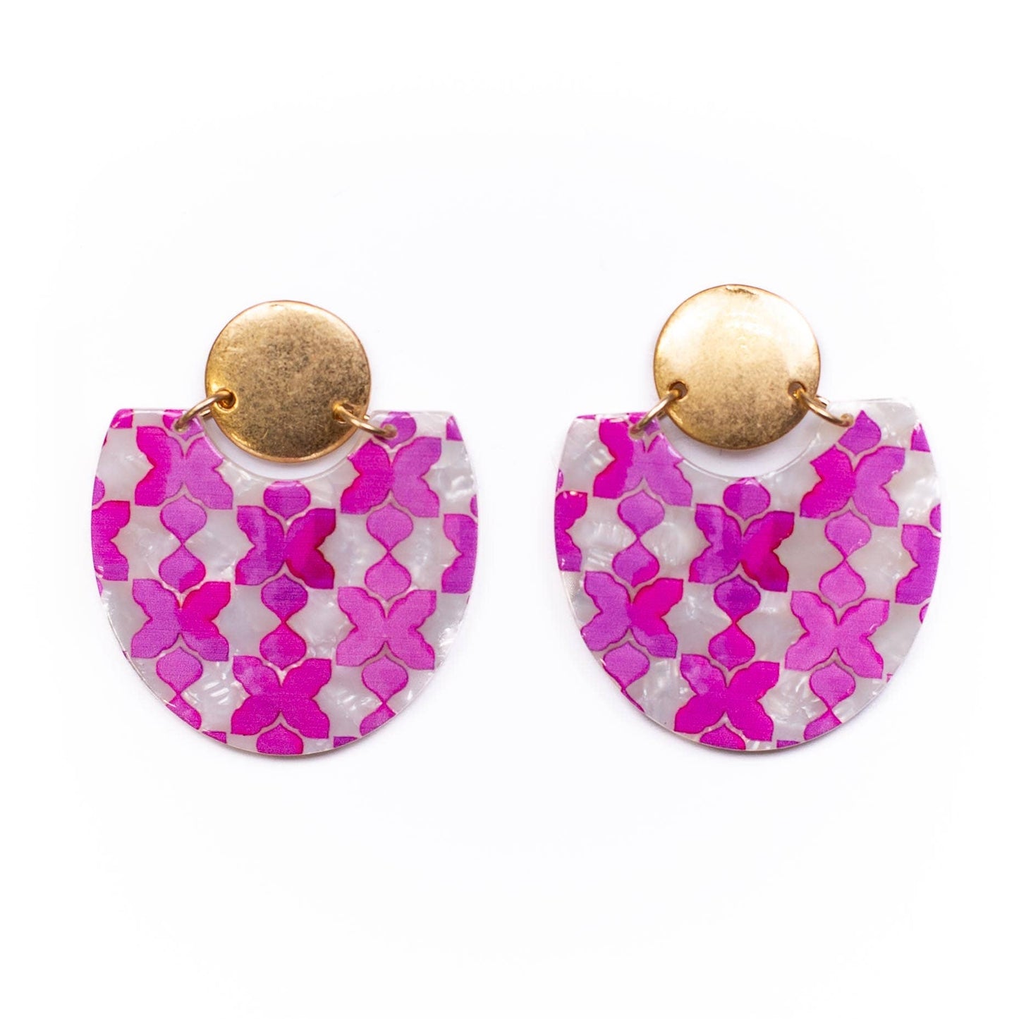 Capri Earrings Pink/Gold 1.75"