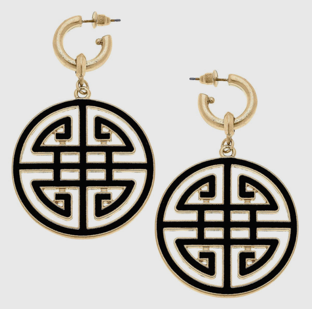 Black Jenson Game Day Greek Keys Enamel Statement Earrings