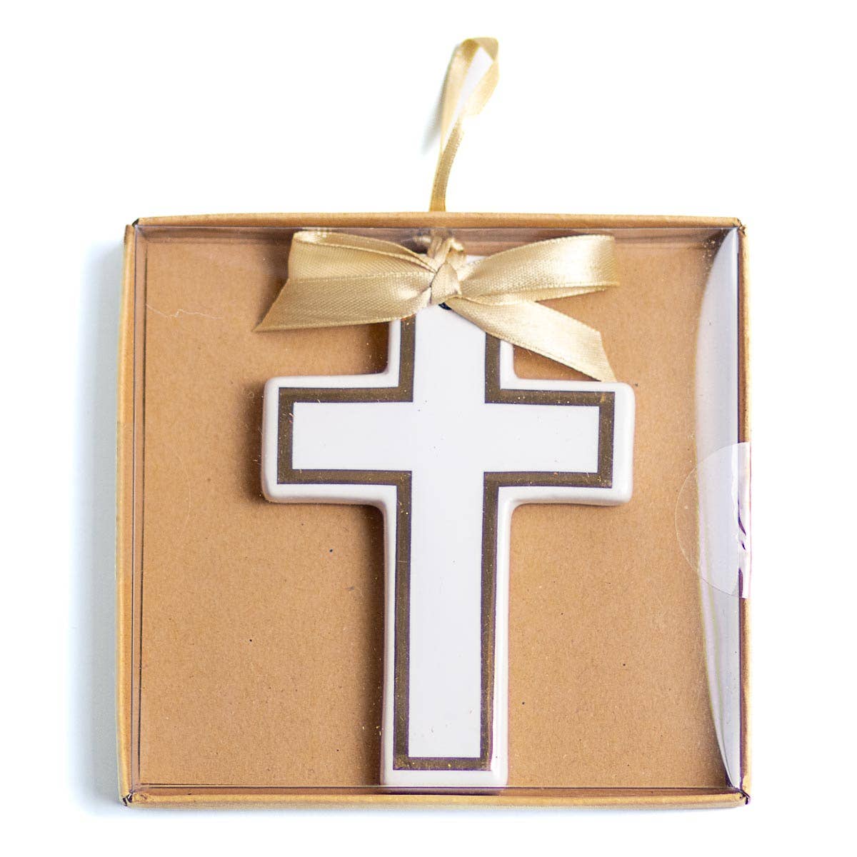 Classic Cross Ornament White/Gold 4"