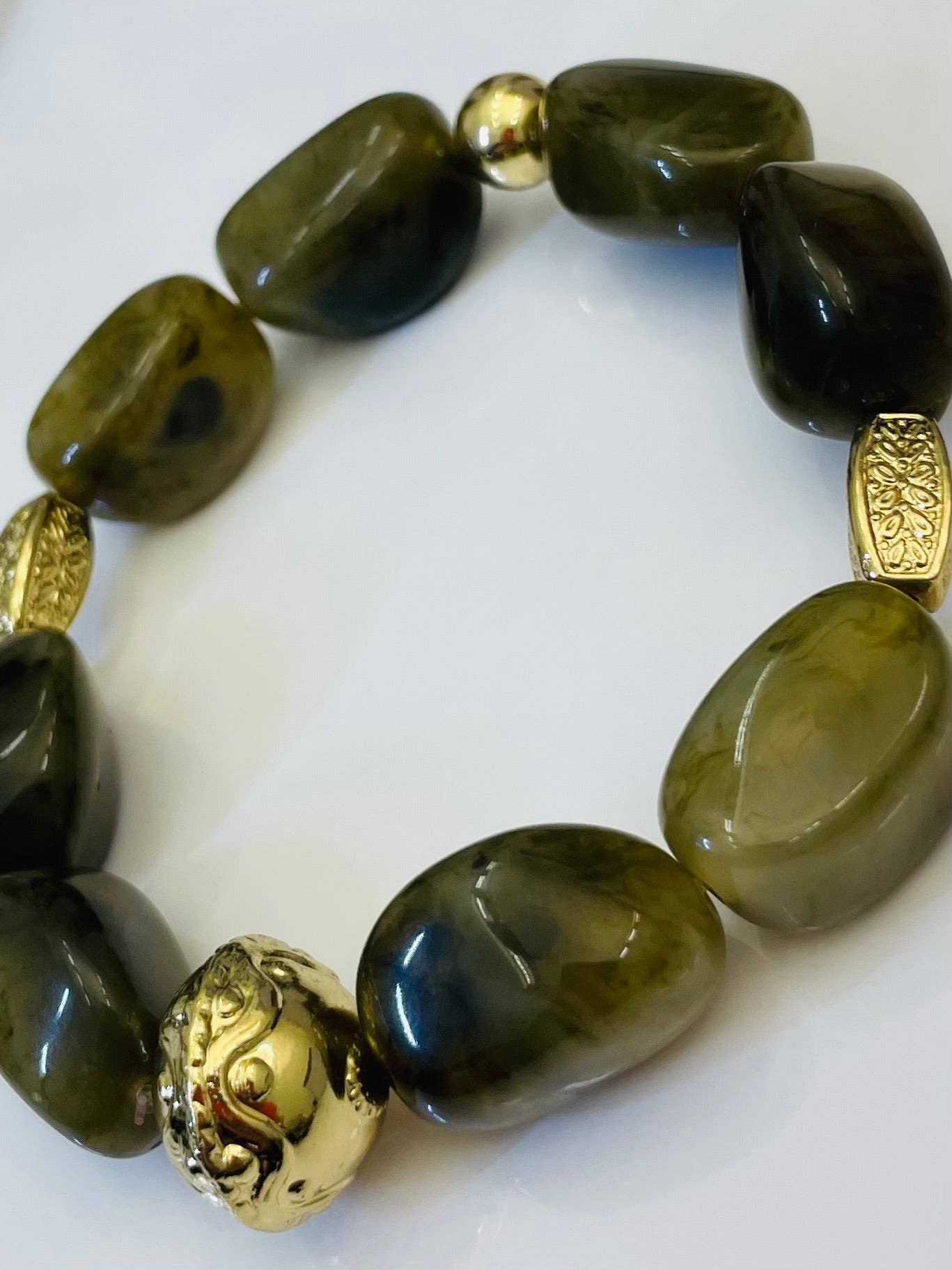 FALL - Beaded Bracelet (green marble)