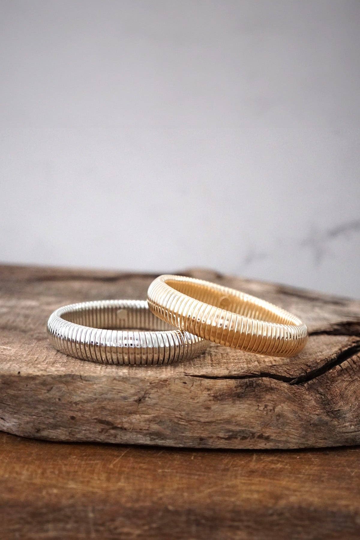 Gold tone flexy stretchy bracelet bangle