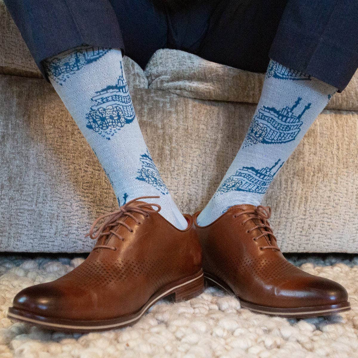 Men's Riverboat Socks Gray/Teal One Size