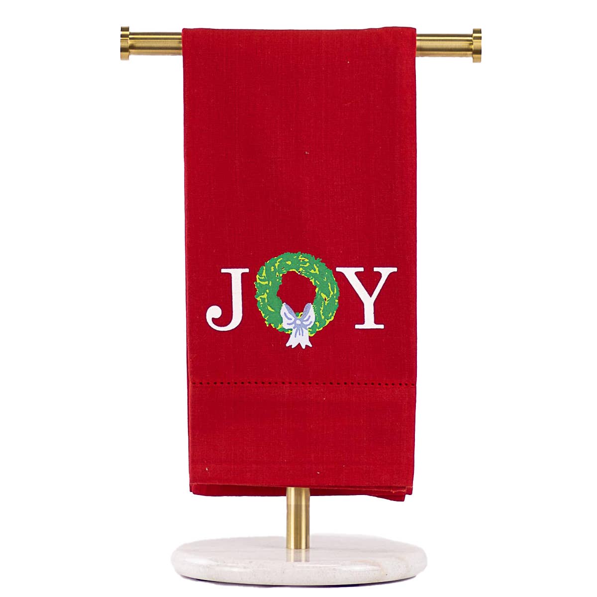 Grand Joy Wreath Hemstitch Hand Towel Red/White/Multi 20x28