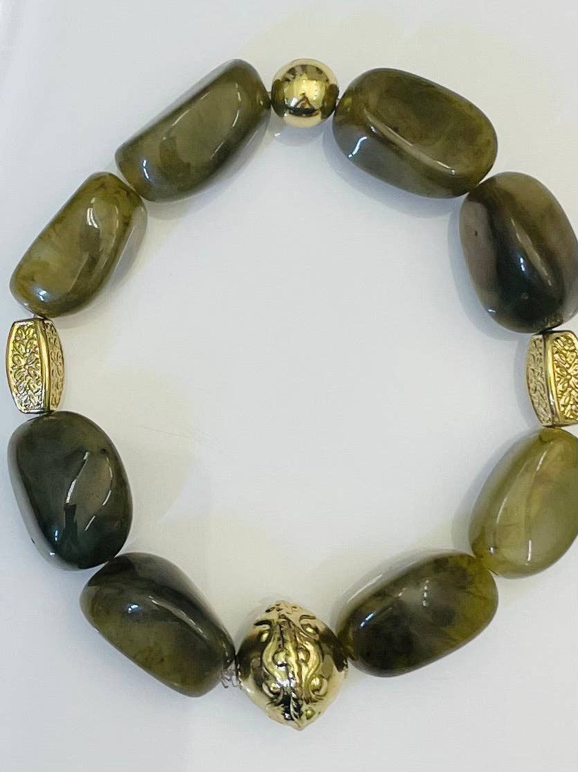 FALL - Beaded Bracelet (green marble)