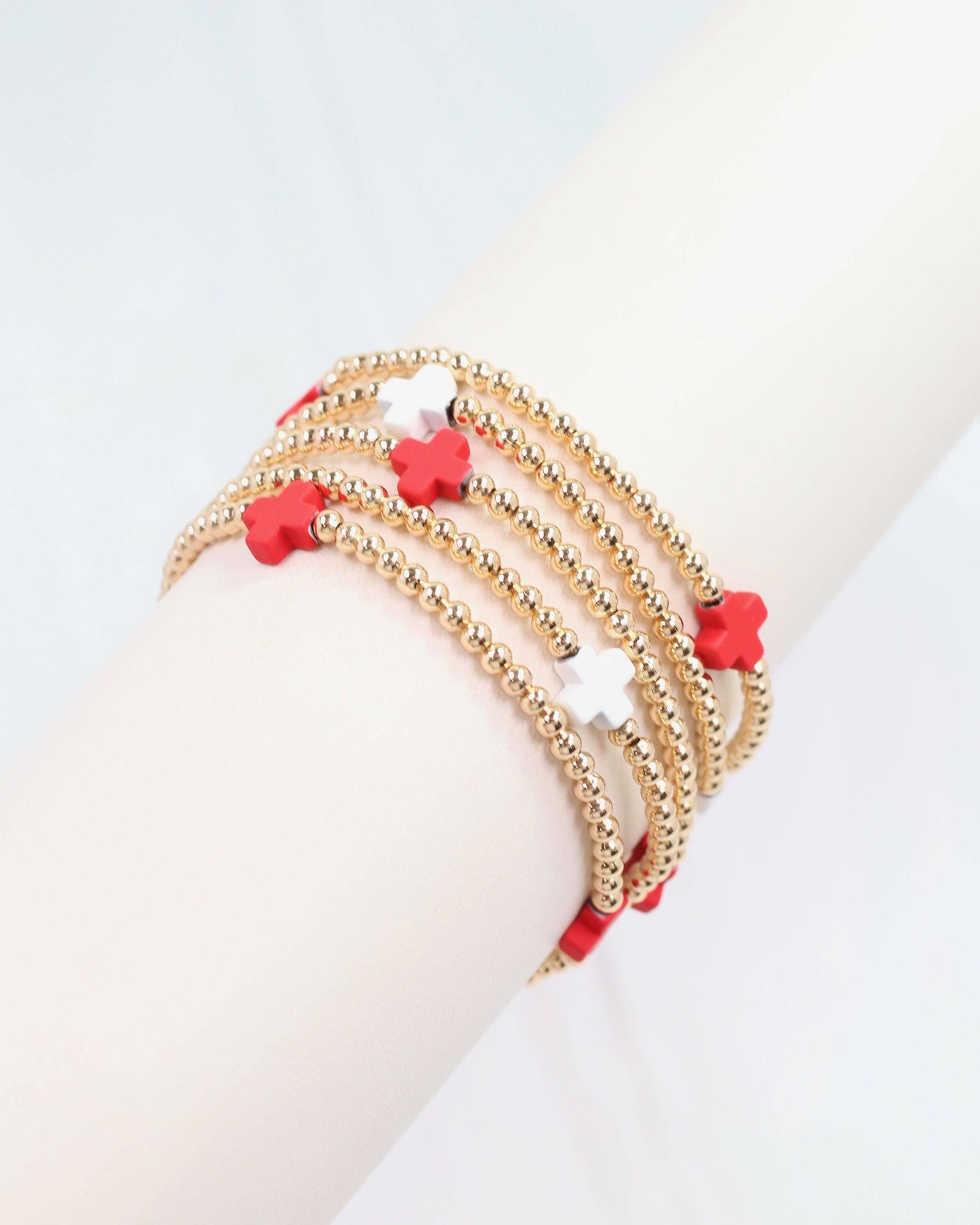 Brittany Cross Bracelet Set RED WHITE