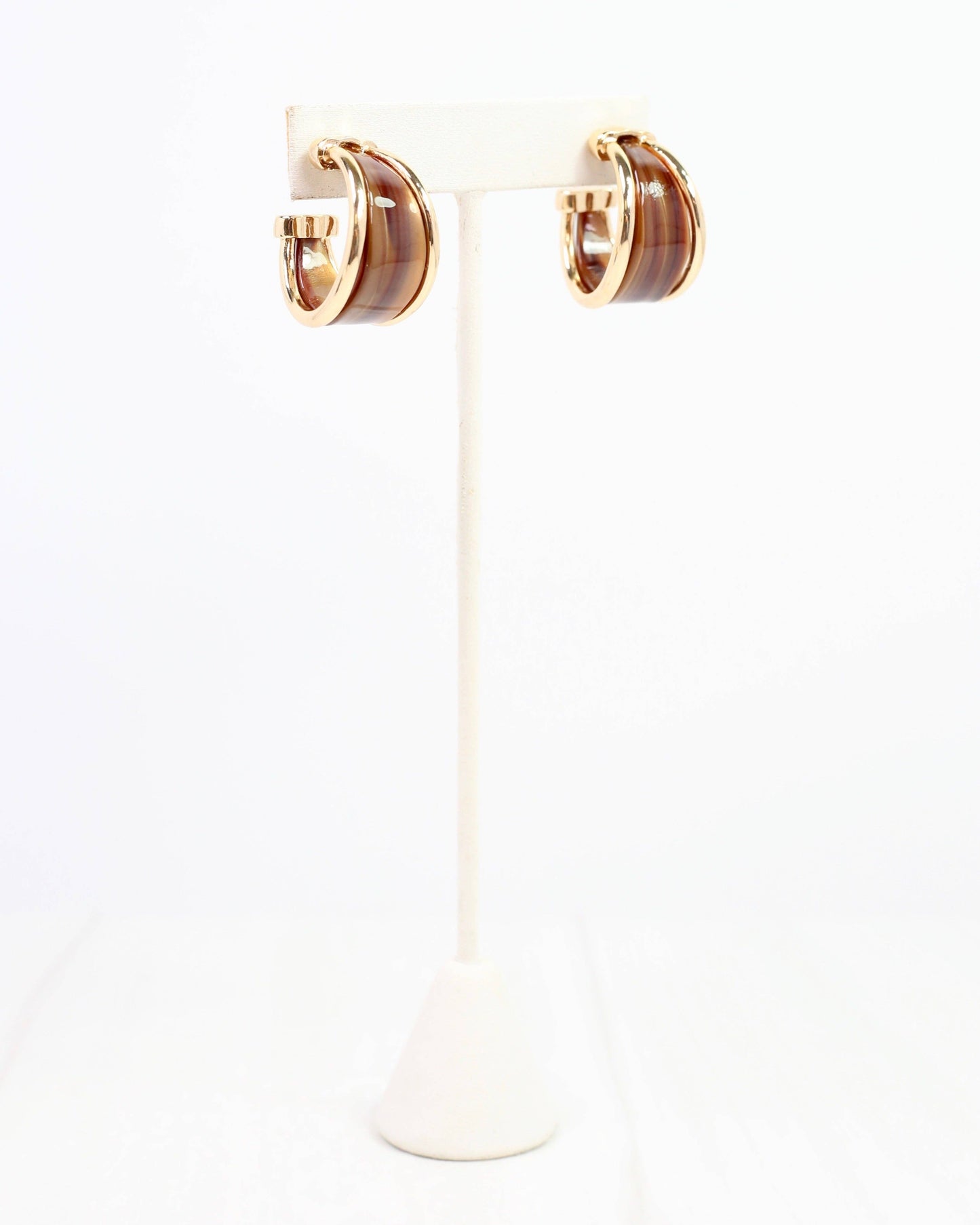 Daphne Gold Trimmed Hoop Brown Earrings