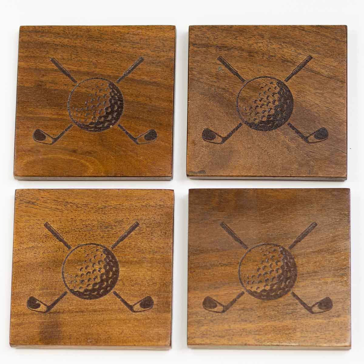 Golf Etched Wood Coasters Natural 4x4