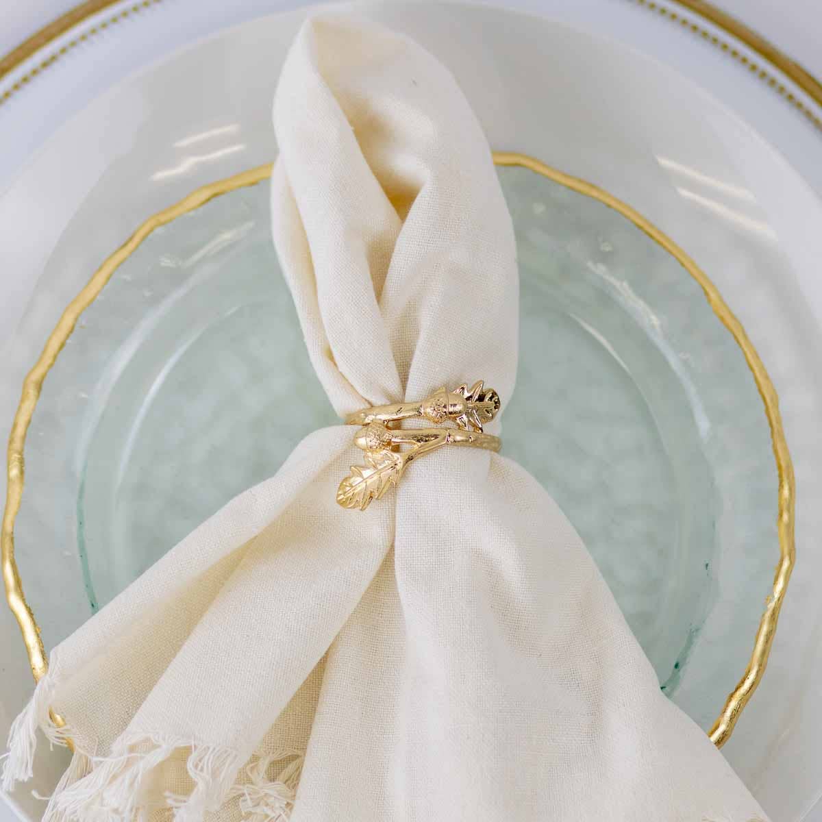 Acorn Branch Napkin Ring Matte Gold 2"