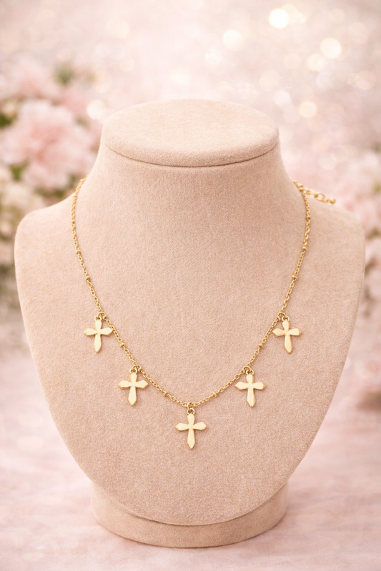 Delaney Delicate Cross Drip Necklace in Shiny Gold