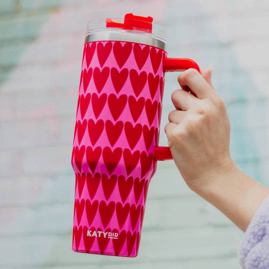 Girly Red Hearts Valentine's Day Tumbler with Handle