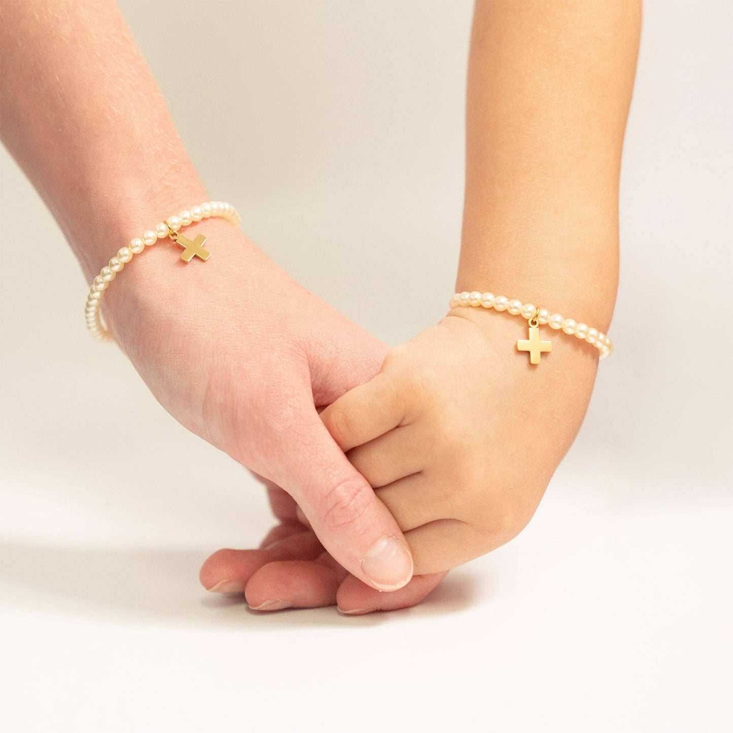 18k Gold PVD Stainless Steel Pearl Cross Bracelet (Kids)