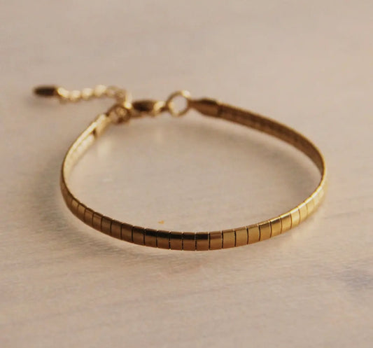 Steel Flat Bracelet Striped- Gold