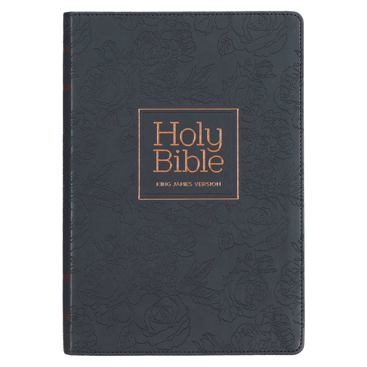 Floral Black Faux Leather Large Print  KJV Bible w/Tabs