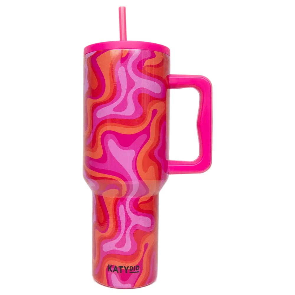 Hot Pink Retro Swirl Valentine's Day Stainless Steel Tumbler