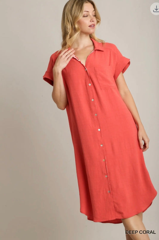 Deep Coral Shirt Dress