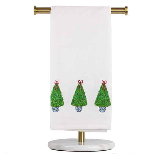 Christmas Topiary Hand Towel  White/Green/Red   20x28