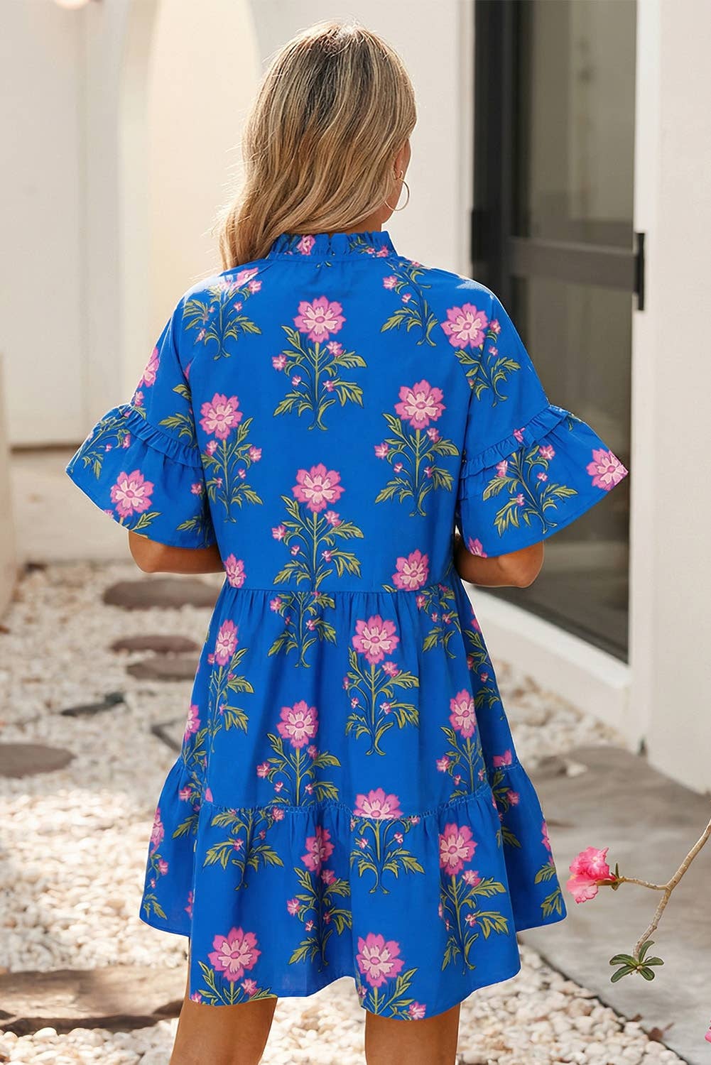 V Neck Short Sleeve Loose Flower Dress