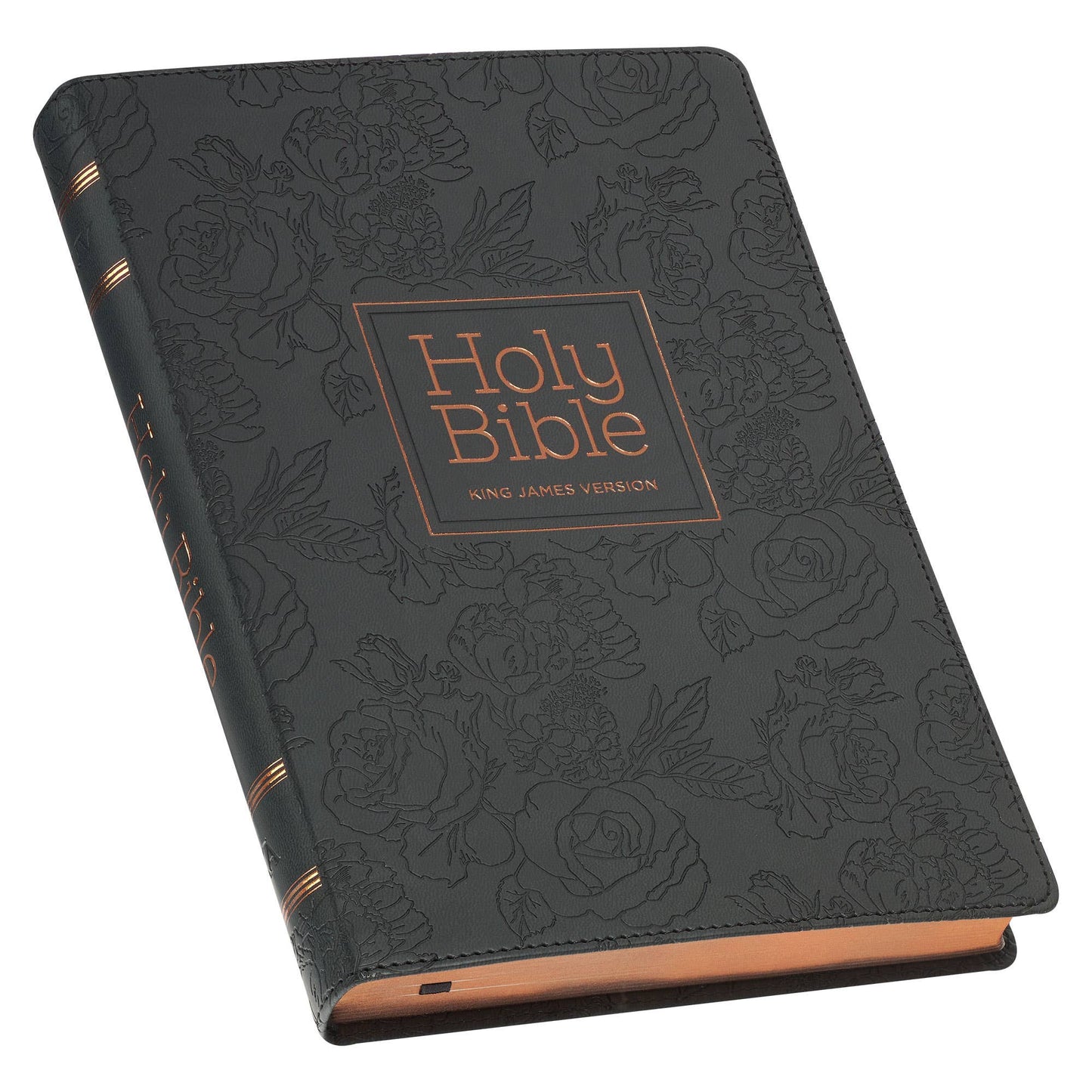 Floral Black Faux Leather Large Print  KJV Bible w/Tabs