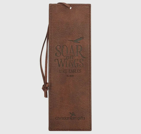 Soar brown faux leather bookmark Isaiah 40:31