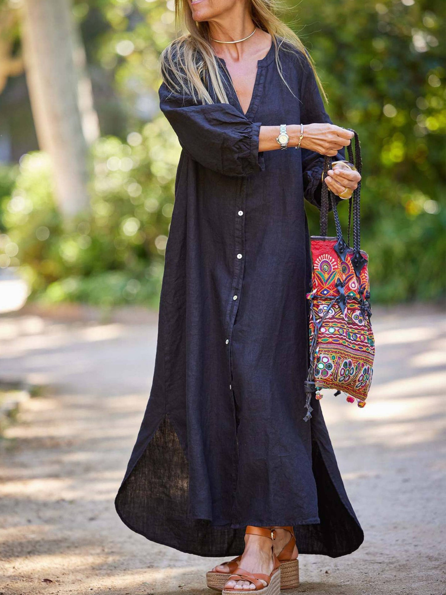 Solid Color Long Shirt Dress