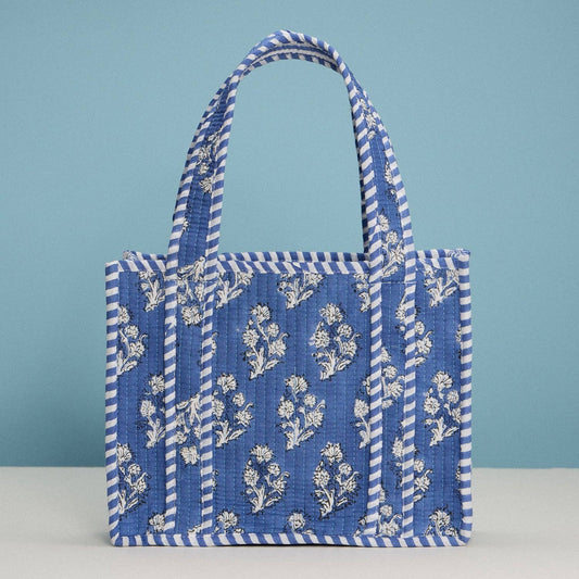 Stone & Stitch Blue Quilted Floral Mini Tote Bag