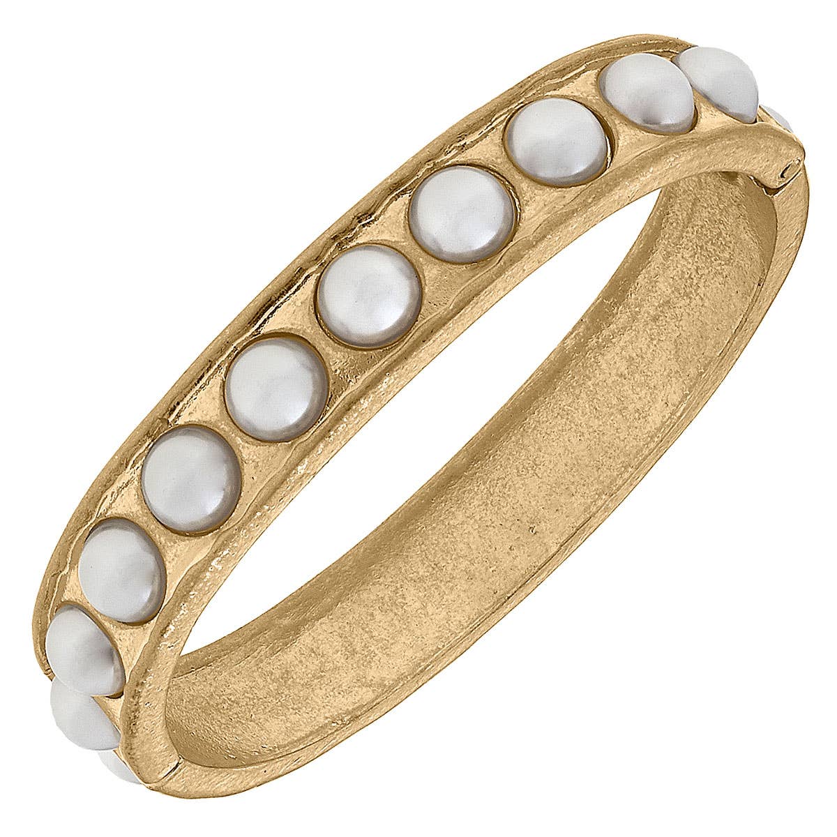 Iris Pearl-Studded Hinge Bangle in Worn Gold & Ivory