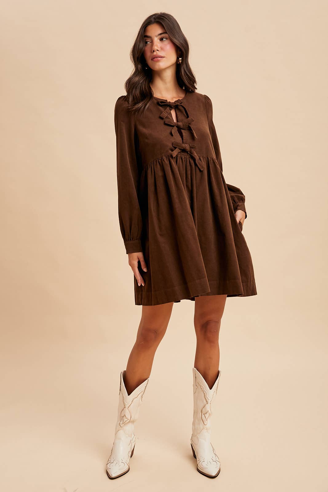BOW TIE CORDUROY MINI DRESS