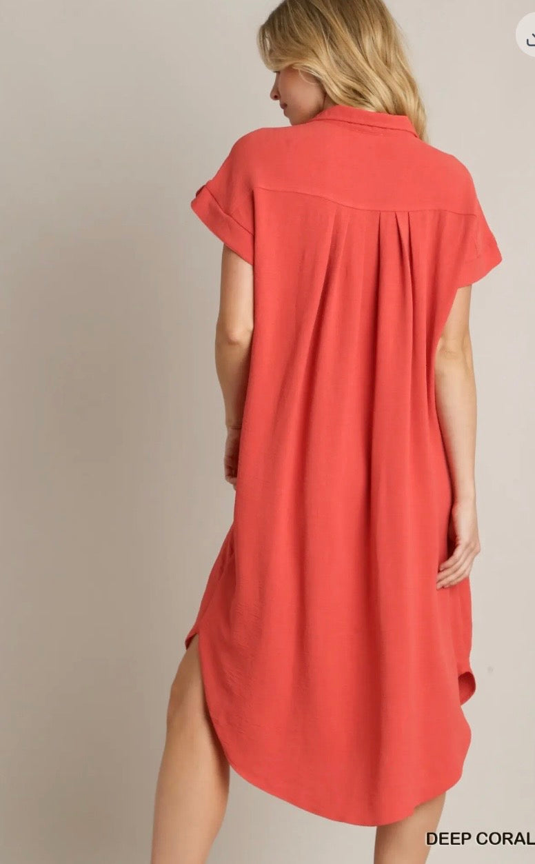 Deep Coral Shirt Dress