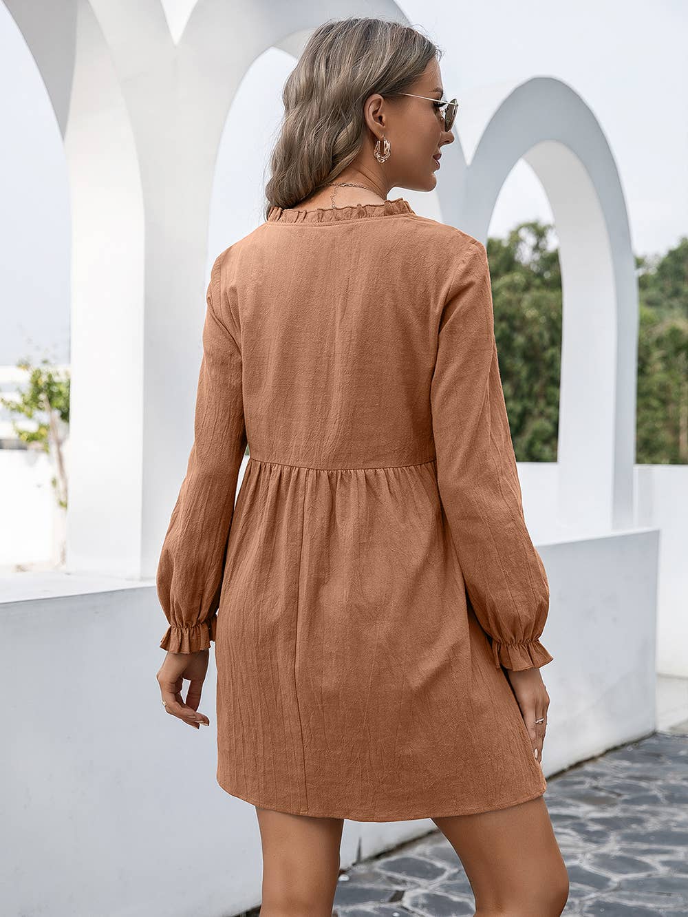 EP-DR8346 Baby Doll Ruffle Trim Dress