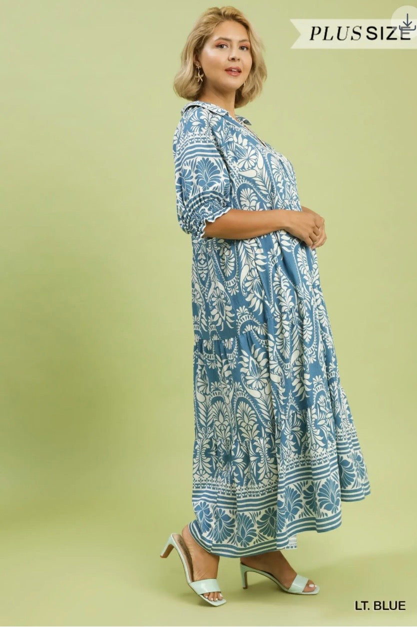 Two tone Border Print Midi Dress: Plus Size