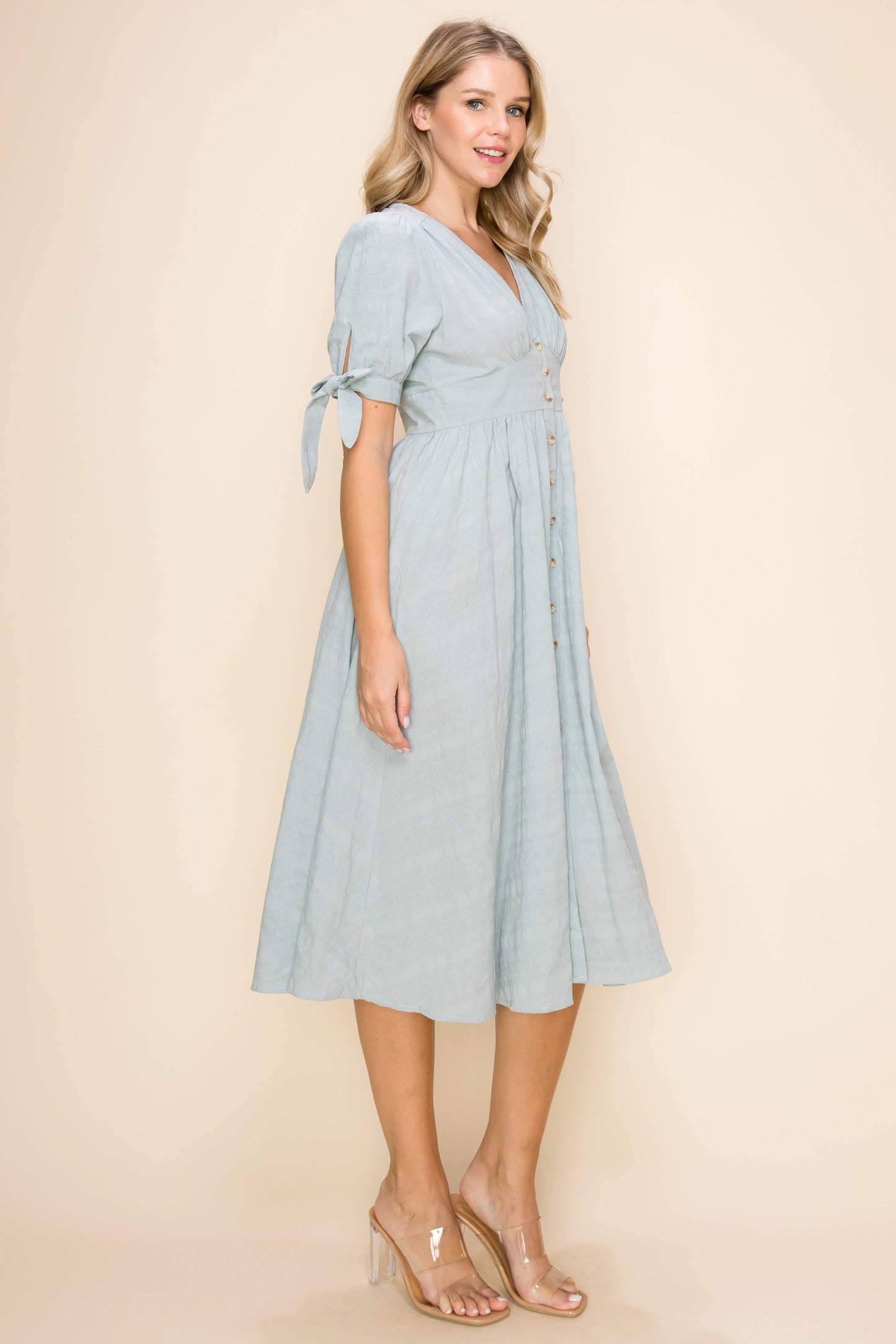 EP-DR1840 Printed Button Midi Dress
