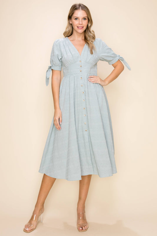 EP-DR1840 Printed Button Midi Dress