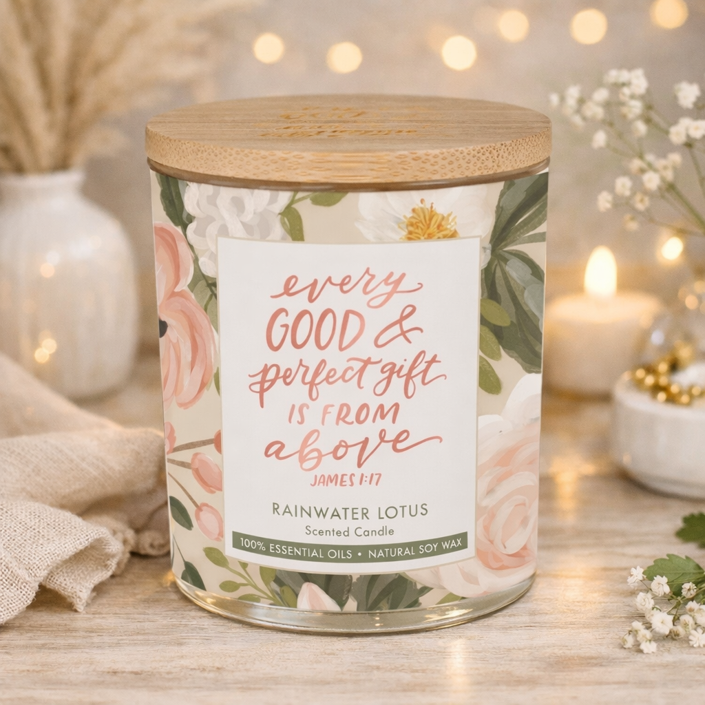 Glass Candle Bamboo Lid Every Good Perfect Gift James 1:17