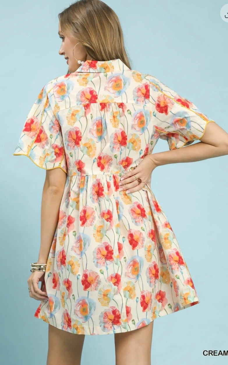 Floral Button-Front Babydoll Dress