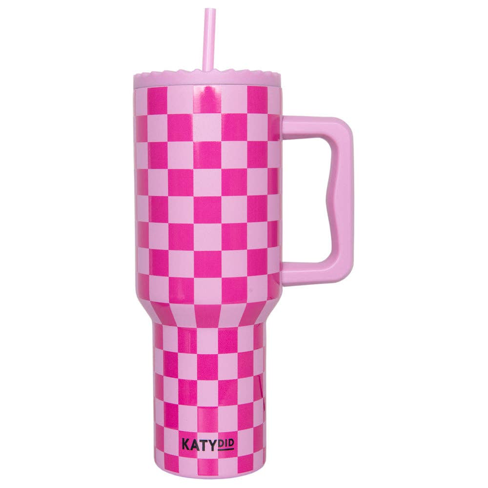 Pink Checker Valentine's Day Stainless Steel Tumbler