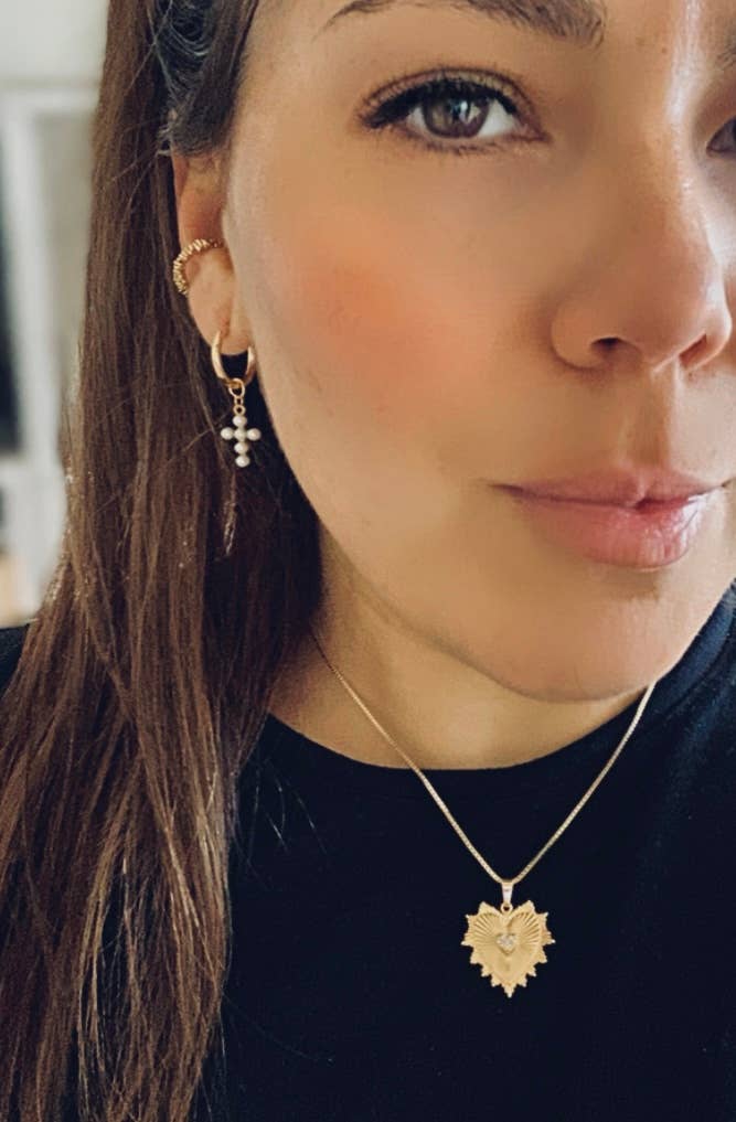 AMADY Cross hoops beaded imitation pearls 14k gold plated dangle
