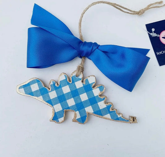 Blue Check Dinosaur Ornament