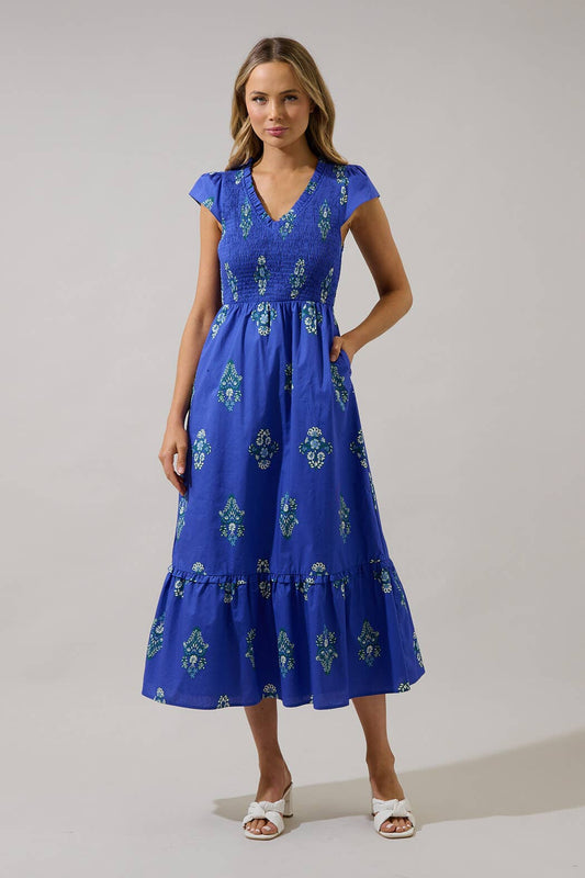 Haline Floral Liora Smocked Midi Dress